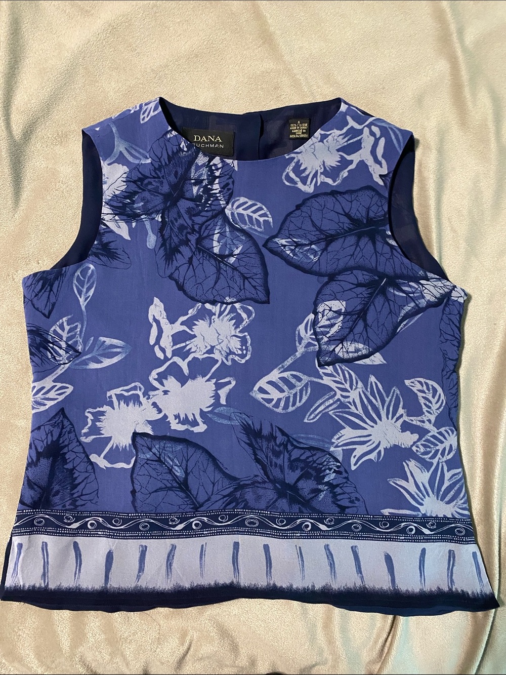 Dana Buchman Blue Floral Shell Top with Navy Accents